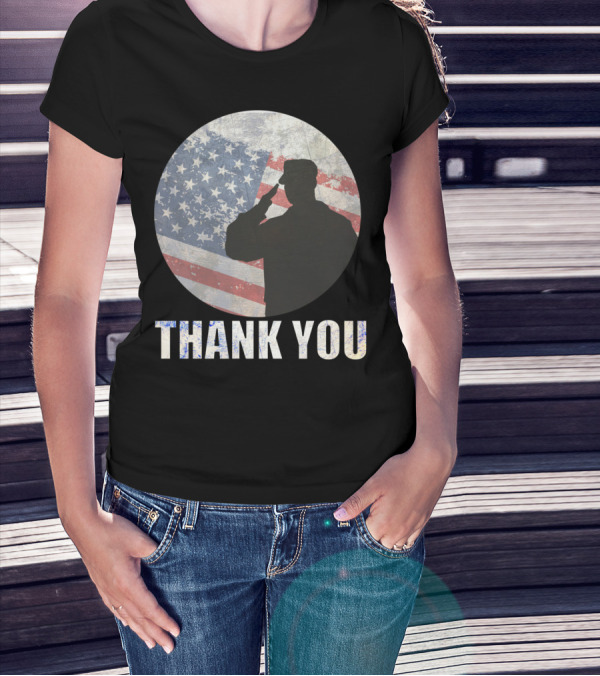 Thank You Veterans Day American Flag Soldier Salute T-Shirt