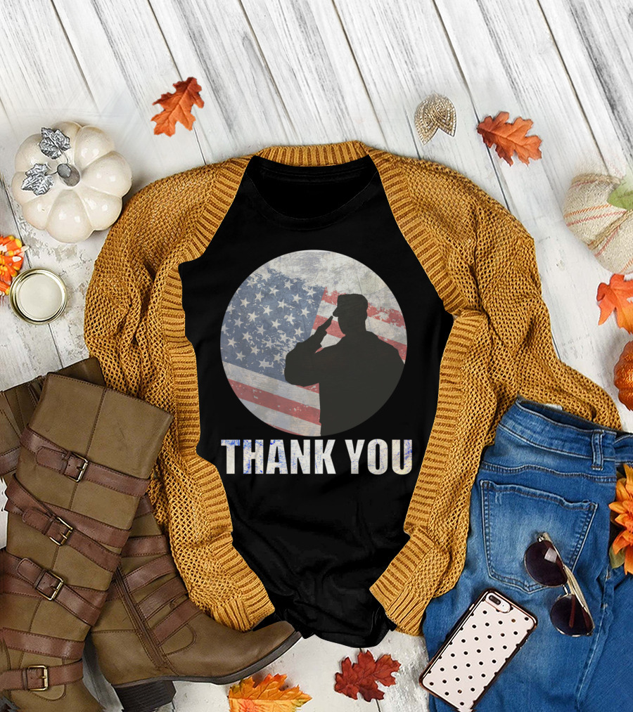 Thank You Veterans Day American Flag Soldier Salute T-Shirt