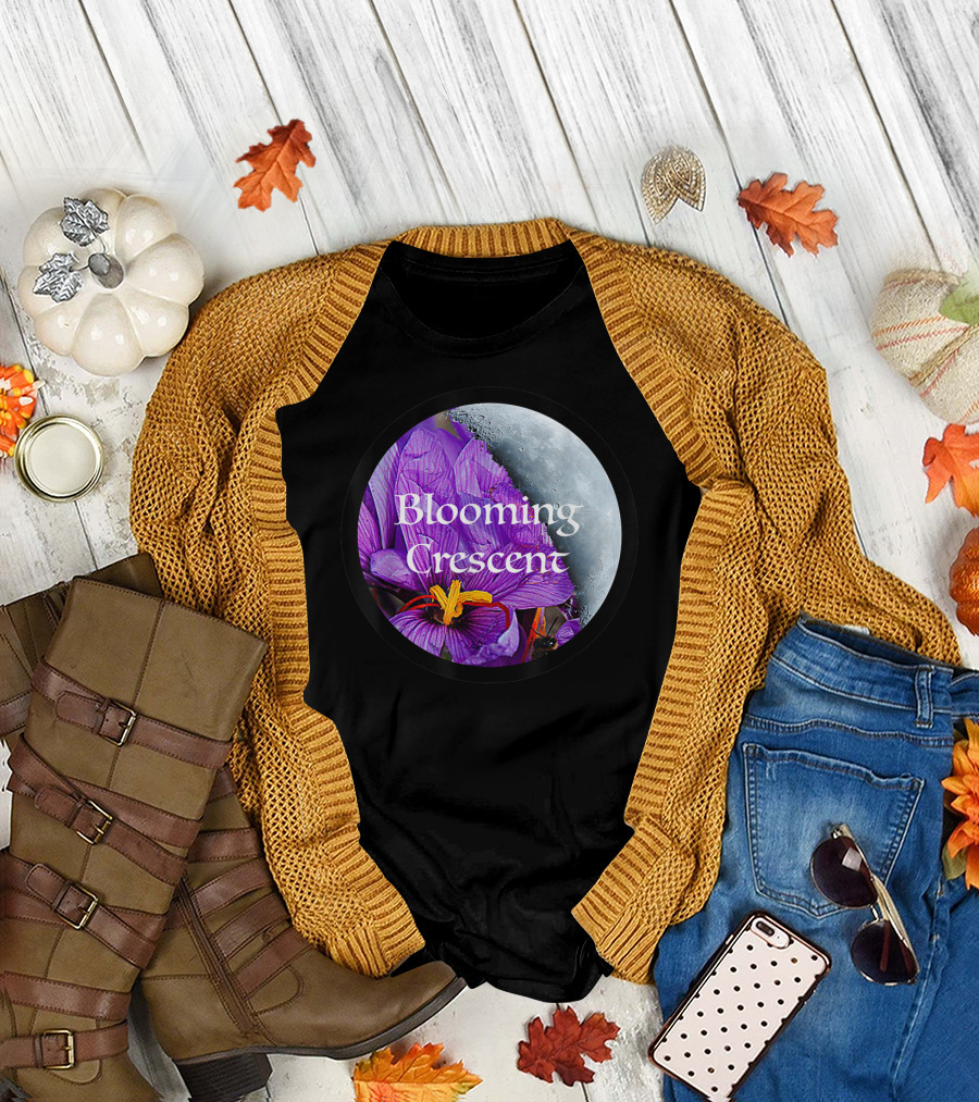 Blooming Crescent Purple Petal Moon T-Shirt