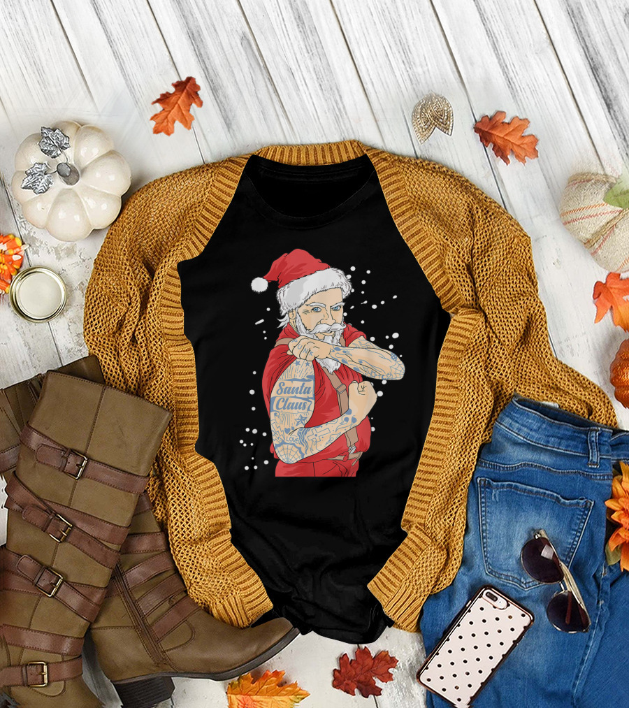 Cool Santa Claus Tattoo Yule Santa Claus Love T-Shirt