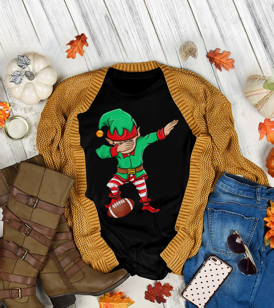 Dab Elf with American Football Christmas T-Shirt