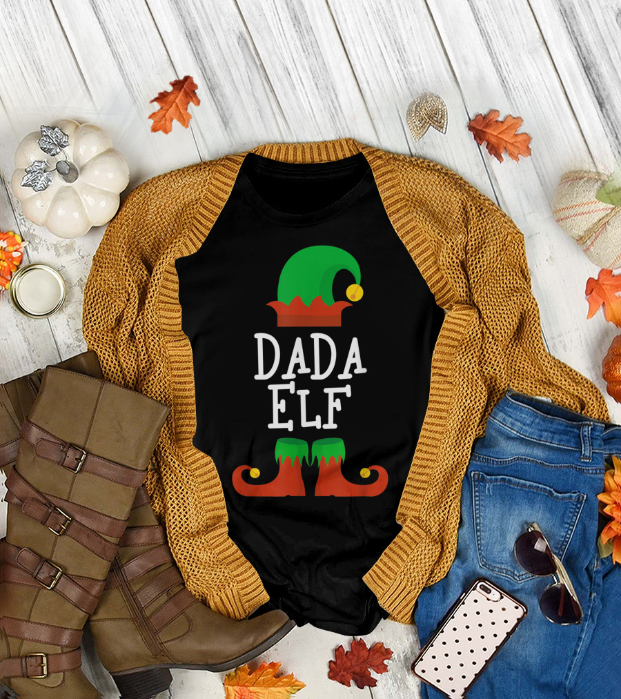 Dada Elf Christmas Elf Hat and Shoes T-Shirt