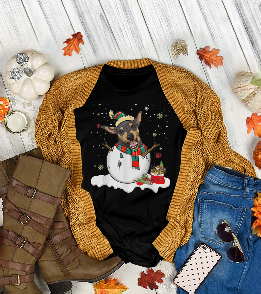 Doberman Pinscher Lover Merry Snowman Christmas T-Shirt