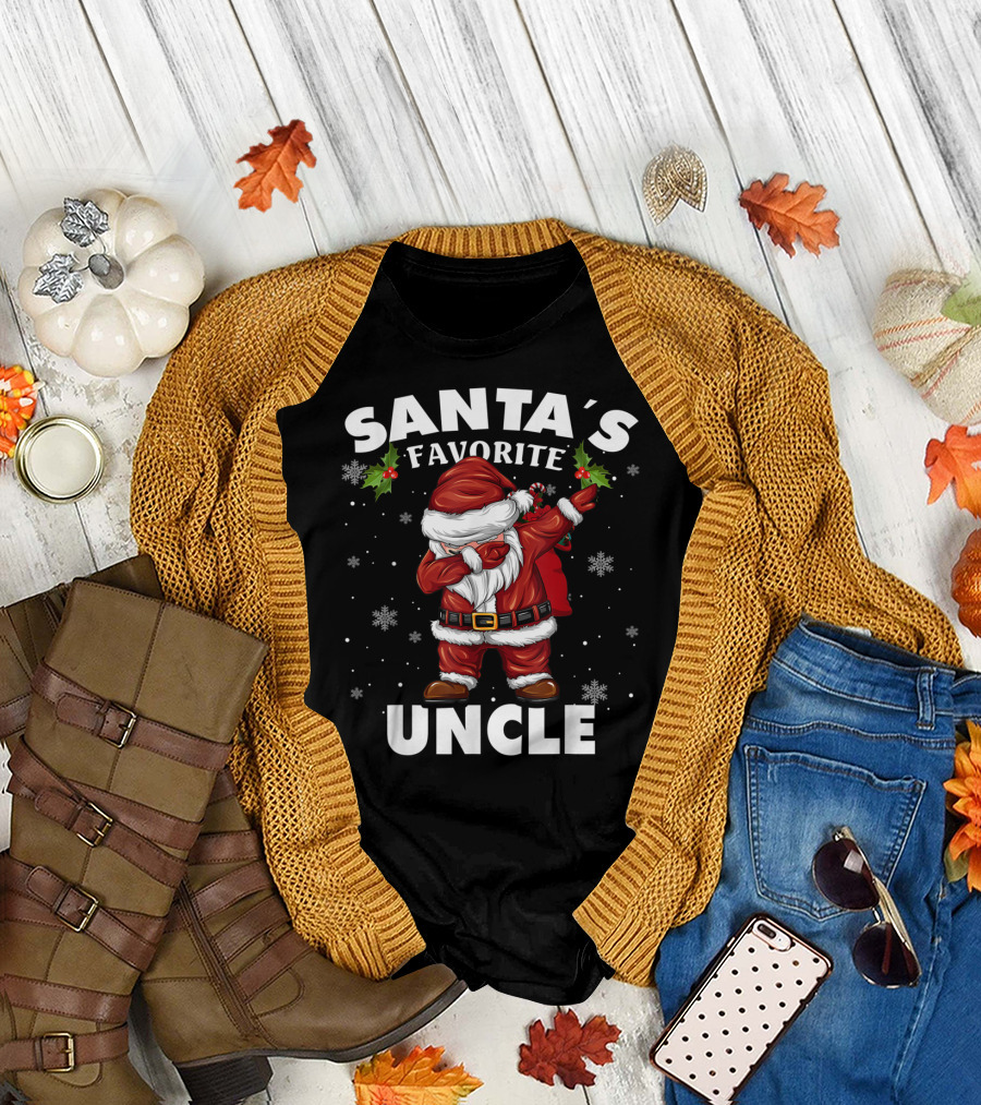 Santa's Favorite Uncle Funny Christmas Dabbing Santa Claus Snowflakes T-Shirt