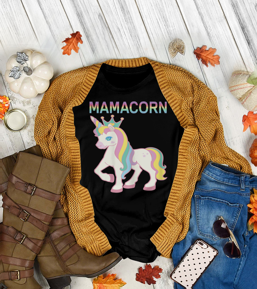 Mamacorn Rainbow Unicorn Mama Mommy with Crown and Pastel Colors T-Shirt