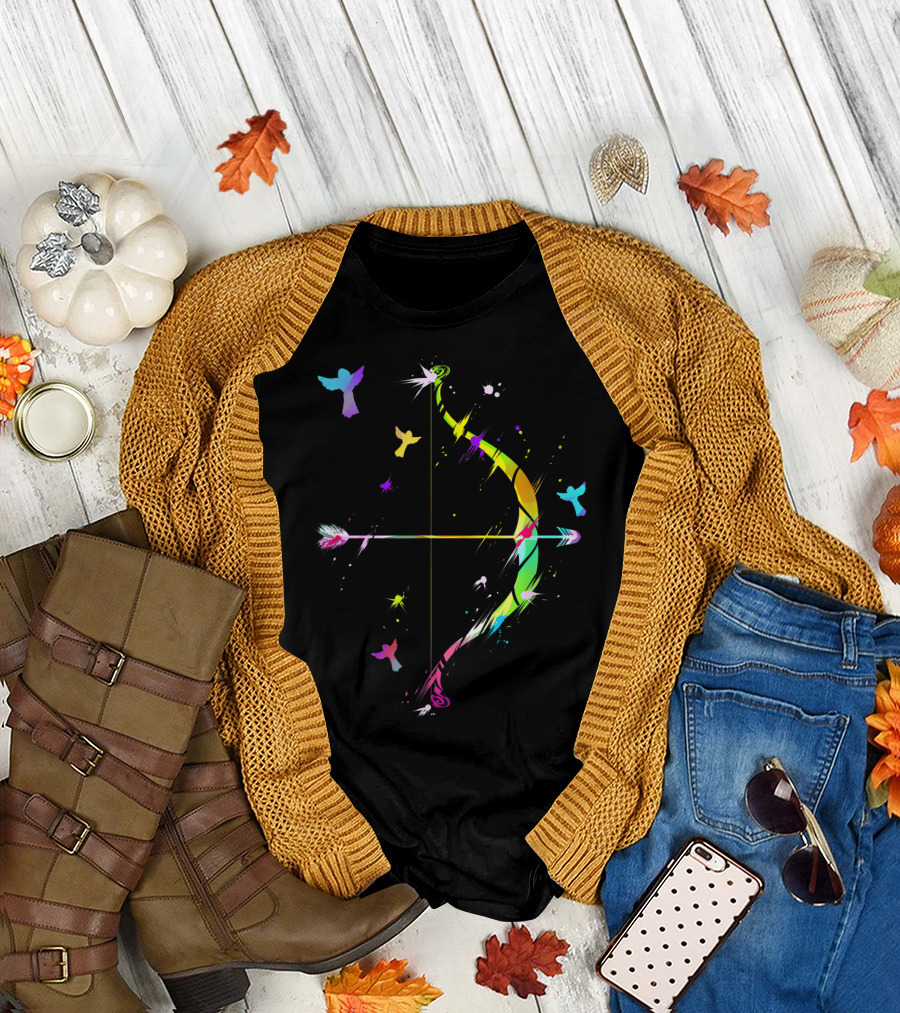Archery Birds Colorful Bow and Arrow with Flying Birds T-Shirt
