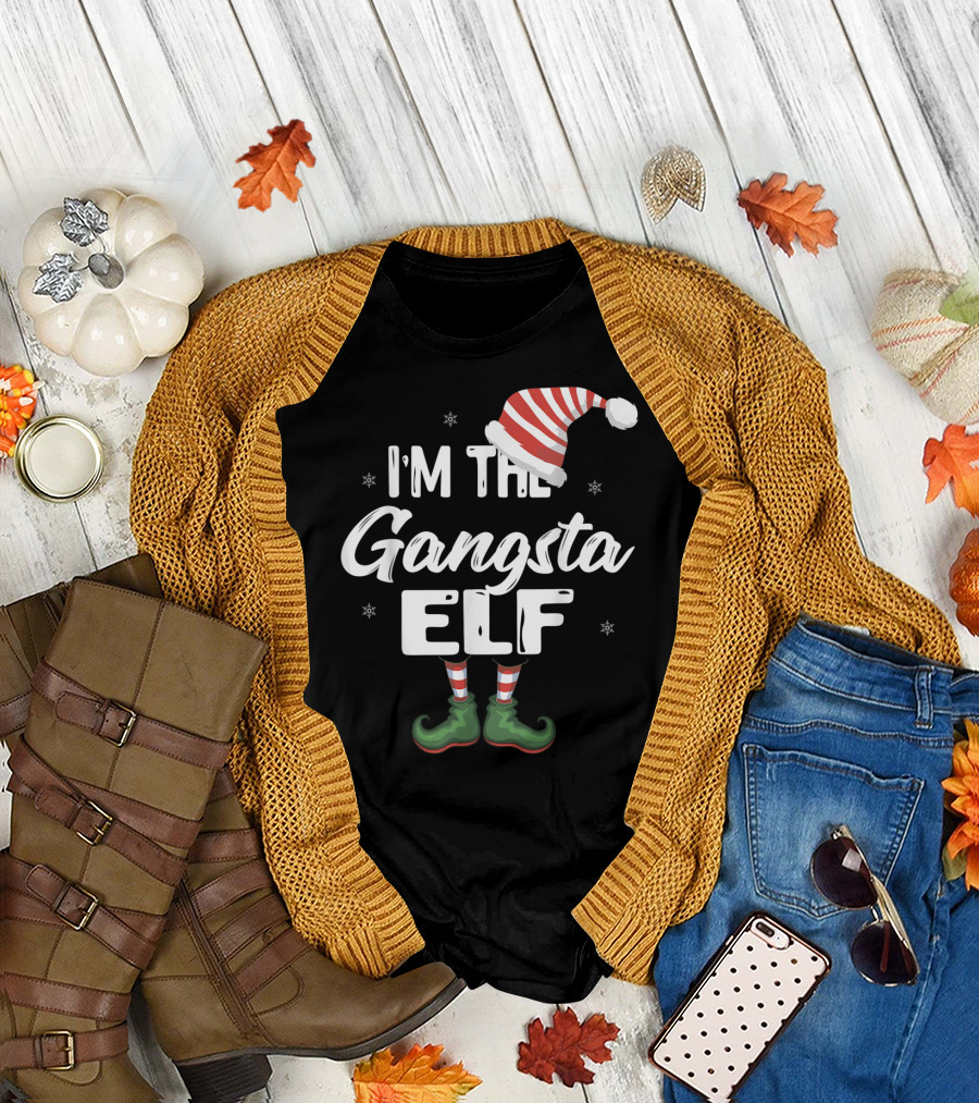 I'm The Gangsta Elf with Santa Hat and Striped Socks T-Shirt