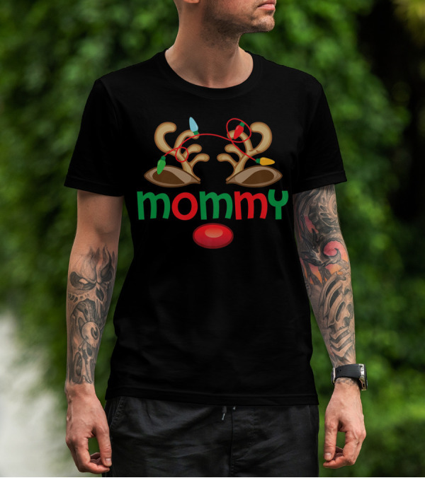 Mommy Reindeer Deer Antlers Lights Christmas Family Group T-Shirt