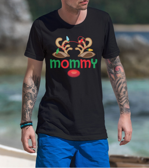 Mommy Reindeer Deer Antlers Lights Christmas Family Group T-Shirt