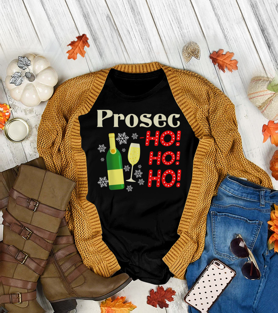 Prosec Ho Ho Ho Bottle Snowflakes Christmas Cheer T-Shirt