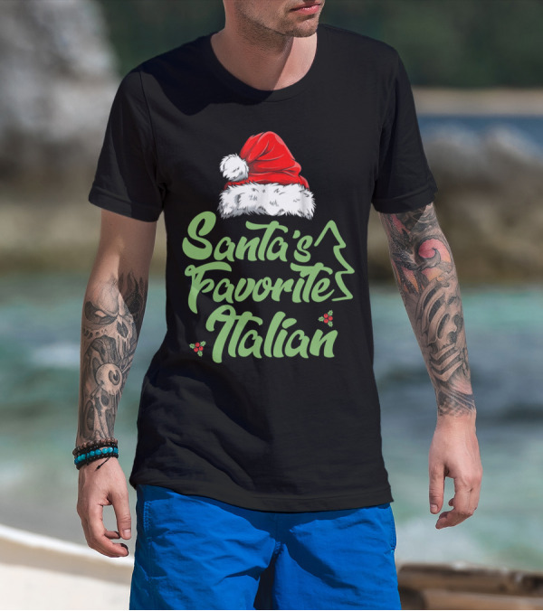 Santa’s Favorite Italian Hat With Tree And Holly T-Shirt