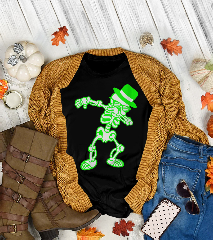Dabbing Swag Undead Immortal Skeleton Neon Hat Sunglasses T-Shirt