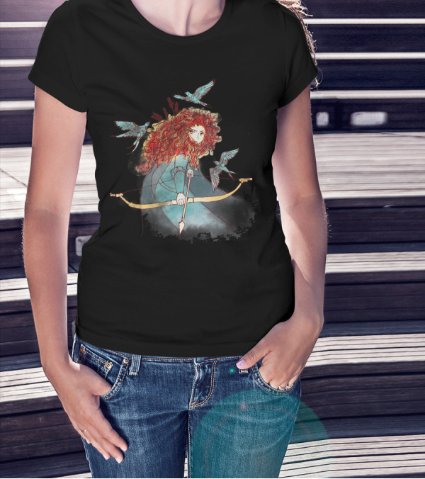 Disney Brave Merida Watercolor Sketch Bow And Arrow Birds T-Shirt
