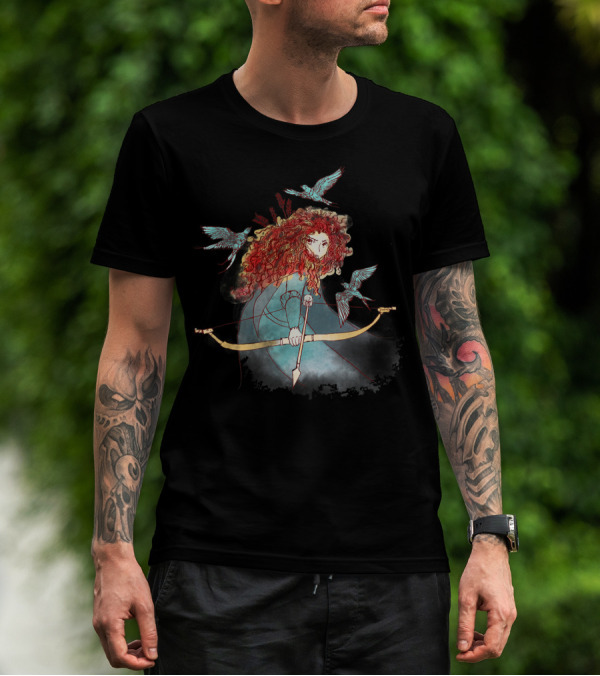 Disney Brave Merida Watercolor Sketch Bow And Arrow Birds T-Shirt
