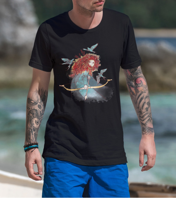Disney Brave Merida Watercolor Sketch Bow And Arrow Birds T-Shirt