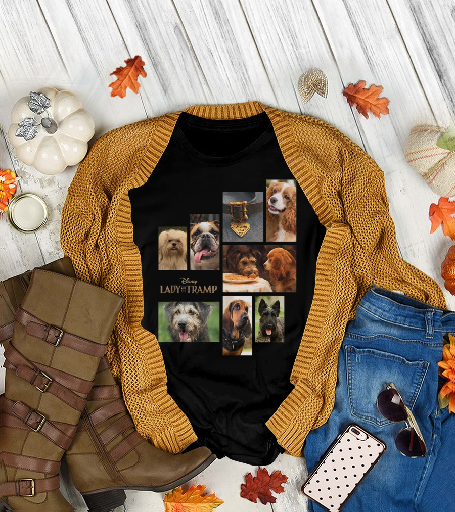 Disney Lady And The Tramp Live Action Dogs Collage with Lady 1954 Tag T-Shirt