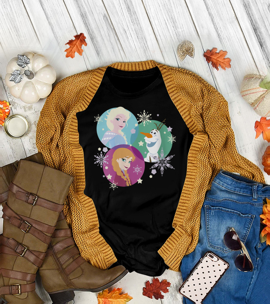 Disney Frozen Elsa Anna Olaf Snowflake Bubbles T-Shirt