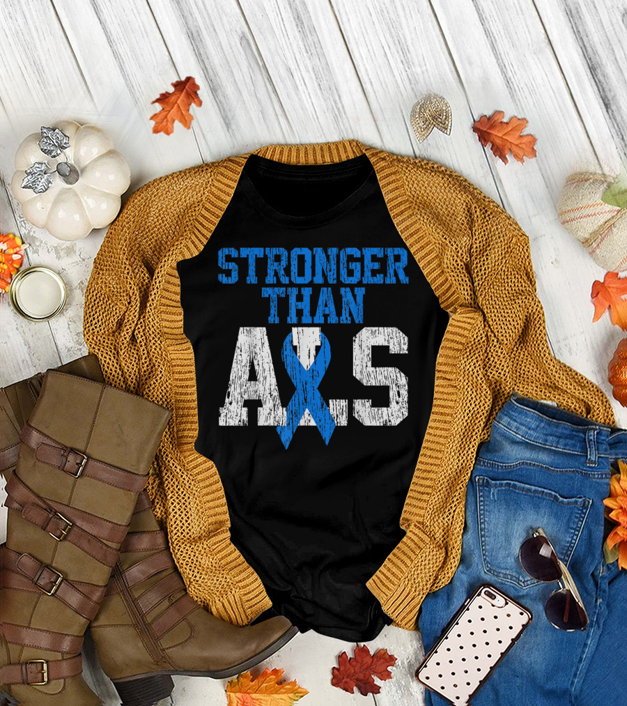 Stronger Than ALS Blue Ribbon ALS Warrior T-Shirt