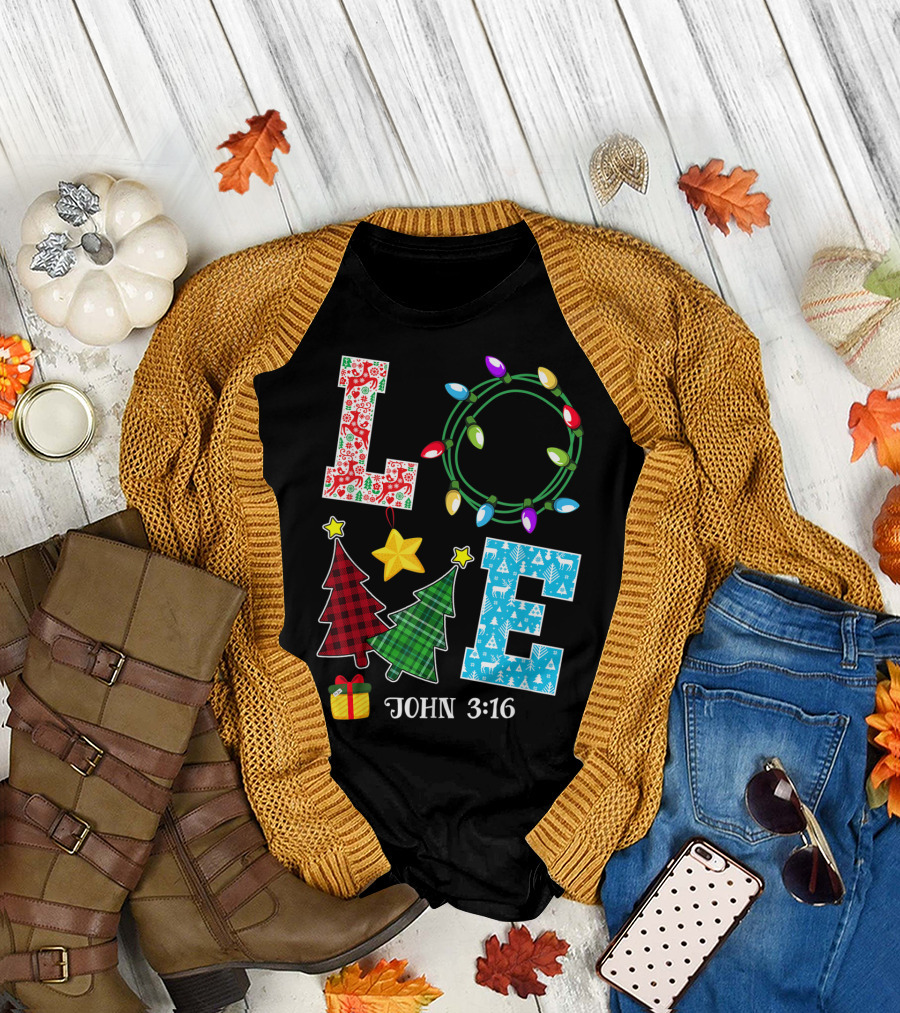 Love John 316 Christmas Xmas Family Festive Lights Trees Gift T-Shirt