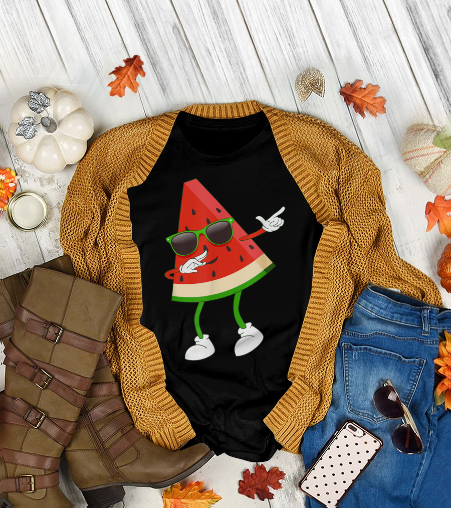 Dabbing Watermelon Cute Juicy Fruit Lovers Funny Sunglasses Dance T-Shirt