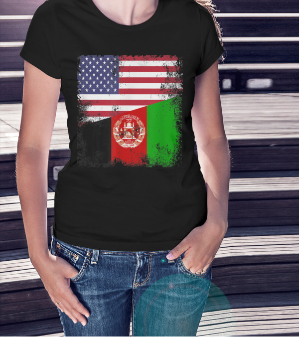 Half Afghan Flag Vintage Afghanistan USA Dual Flags T-Shirt