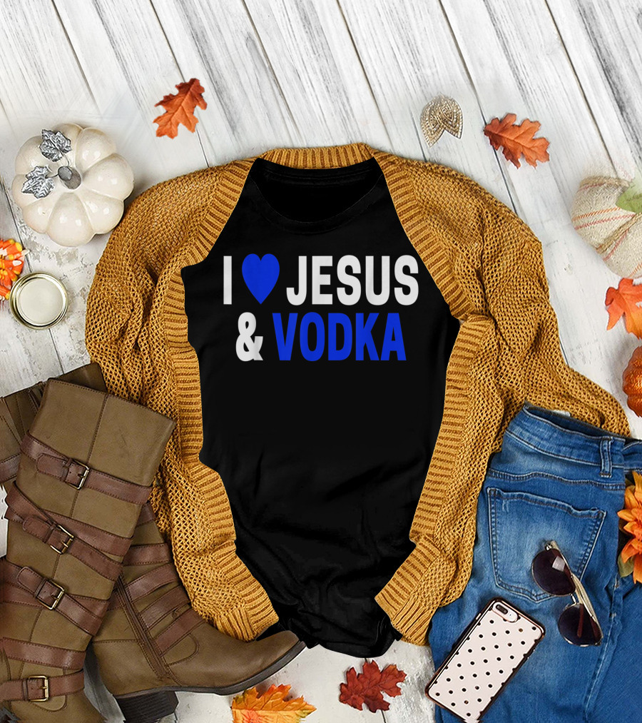 I Love Jesus And Vodka Heart Icon Bold Text Contrast T-Shirt
