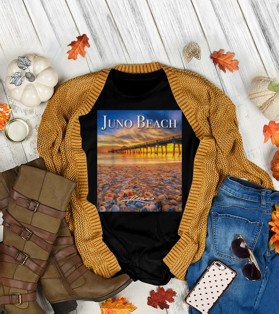 Juno Beach Pier Sunrise Seashells Ocean View T-Shirt