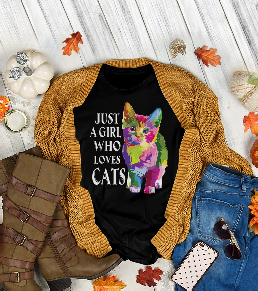 Just A Girl Who Loves Cats Colorful Cat Lover T-Shirt