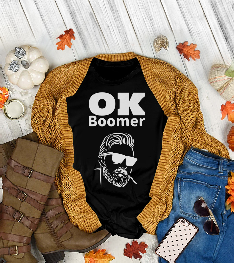 OK Boomer Cool Trendy Hipster Beard and Sunglasses T-Shirt