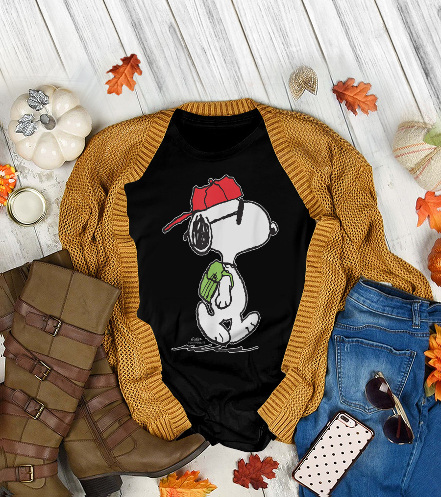 Peanuts Snoopy Joe Cool Red Hat Green Backpack T-Shirt