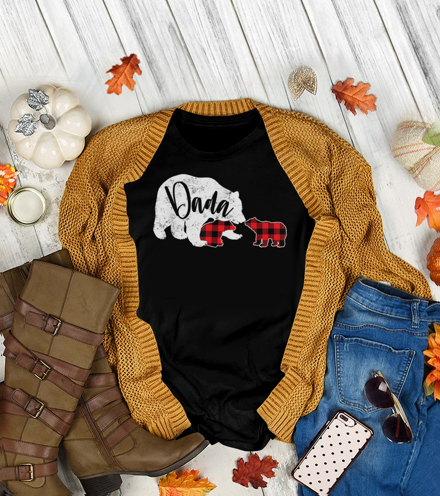 Dada Bear Red Plaid Two Cubs Matching Buffalo T-Shirt