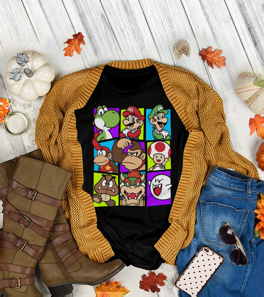 Super Mario Yoshi Luigi Bowser Donkey Kong Toad Goomba Boo Crew T-Shirt