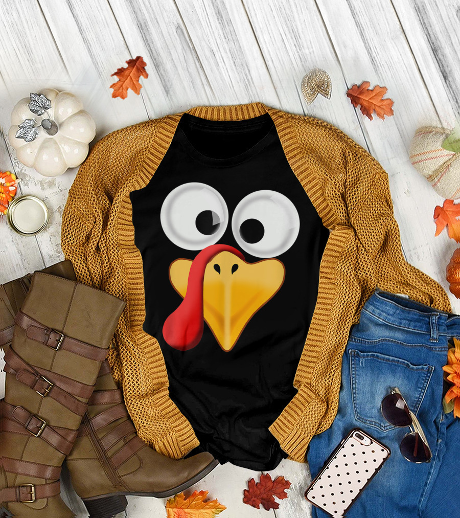 Thanksgiving Turkey Face Googly Eyes T-Shirt