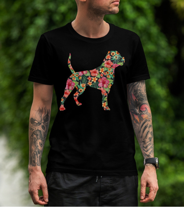American Bulldog Floral Pattern Funny Dog T-Shirt