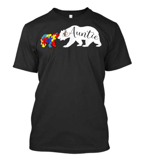 Auntie Bear With Autism Awareness Puzzle Pattern Bear T-Shirt