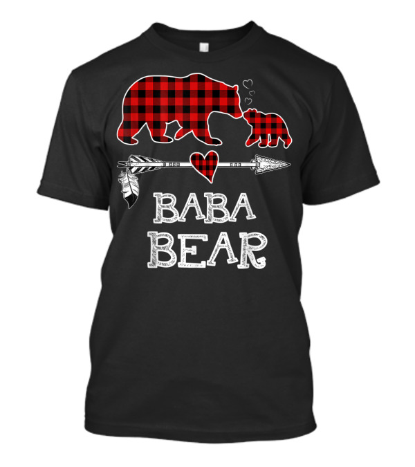 Baba Bear Red Plaid Buffalo Arrow Heart Christmas T-Shirt