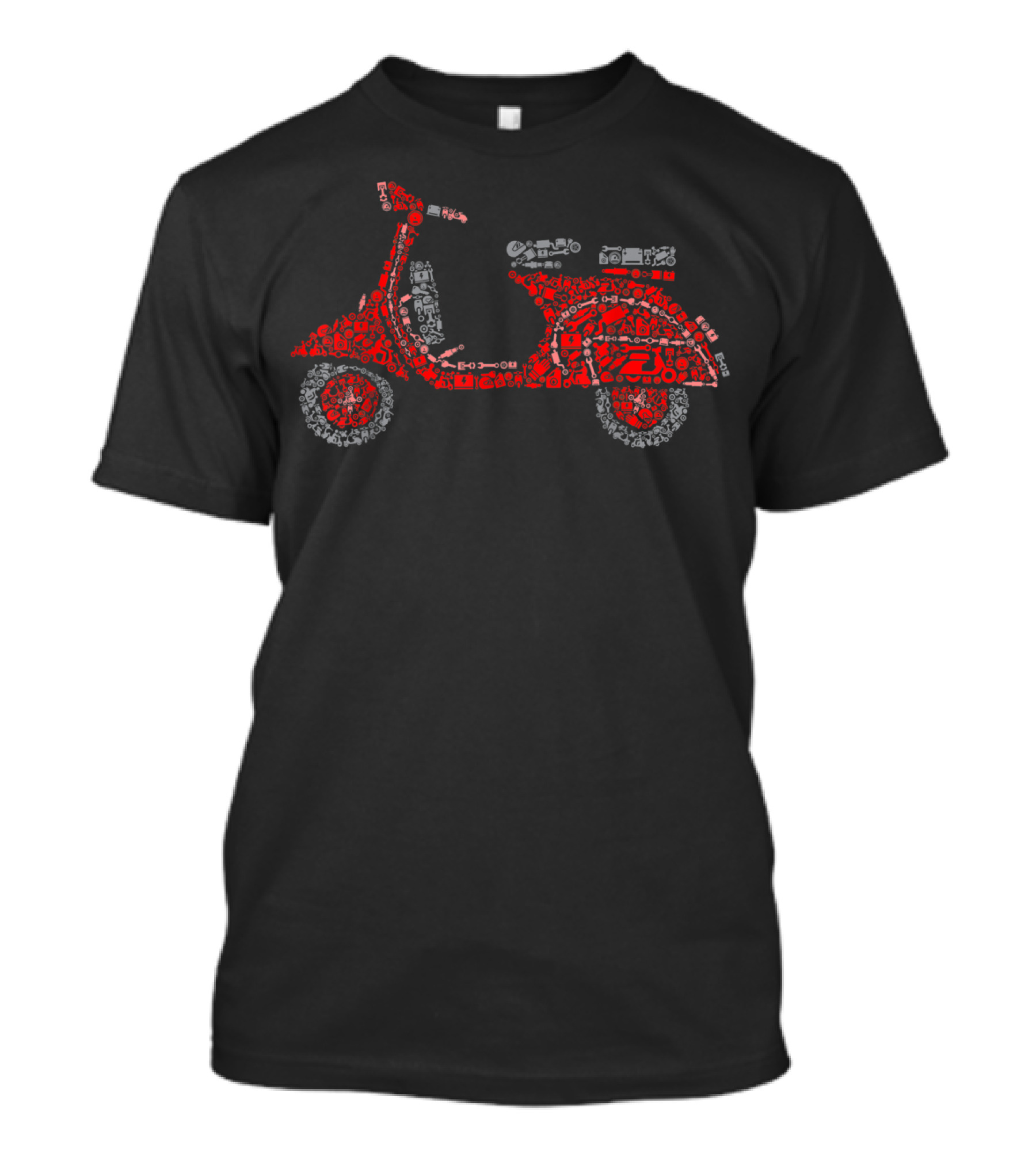 Scooter Made Of Battery Oil Key Meter Wrench Tools Helmet Red T-Shirt