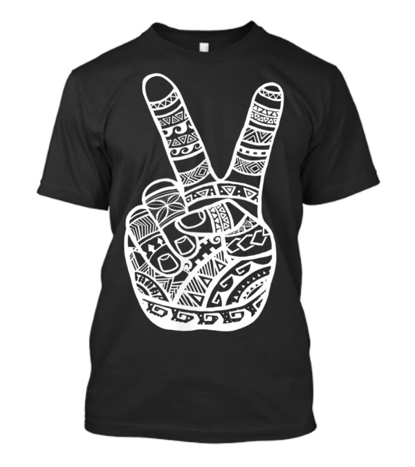 Boho Polynesian Tiki Tattoo Style Peace Sign Hand T-Shirt