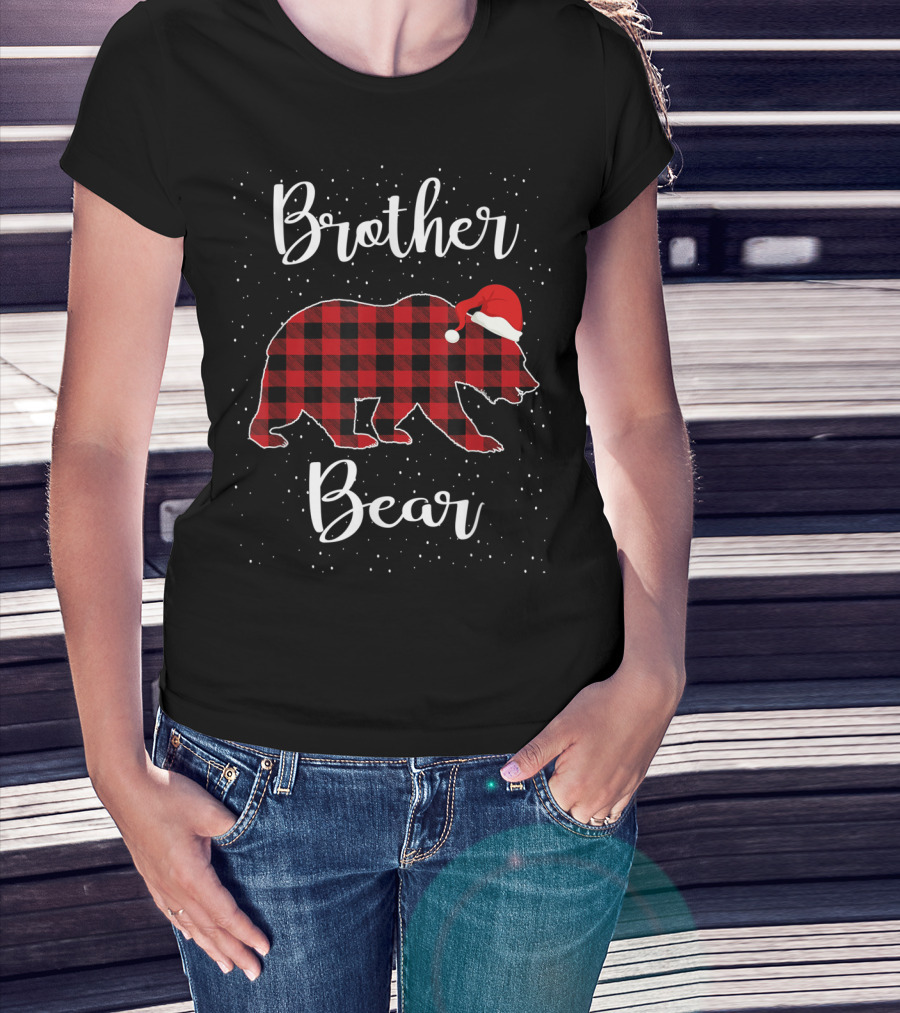 Brother Bear Christmas Plaid Santa Hat Family T-Shirt