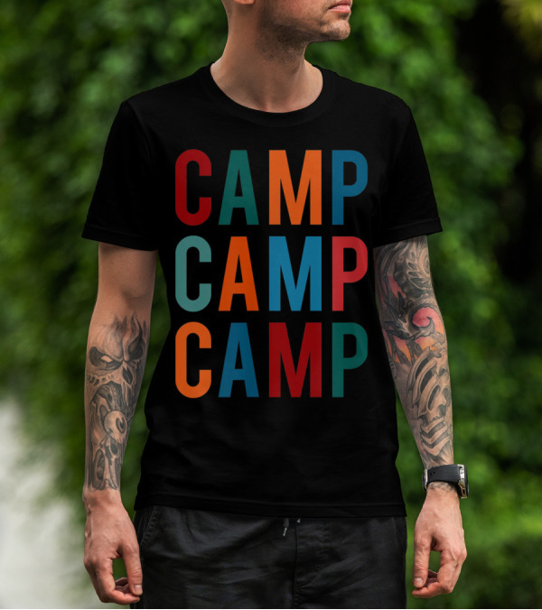 Camp Camp Camp Multicolor Stacked Text T-Shirt