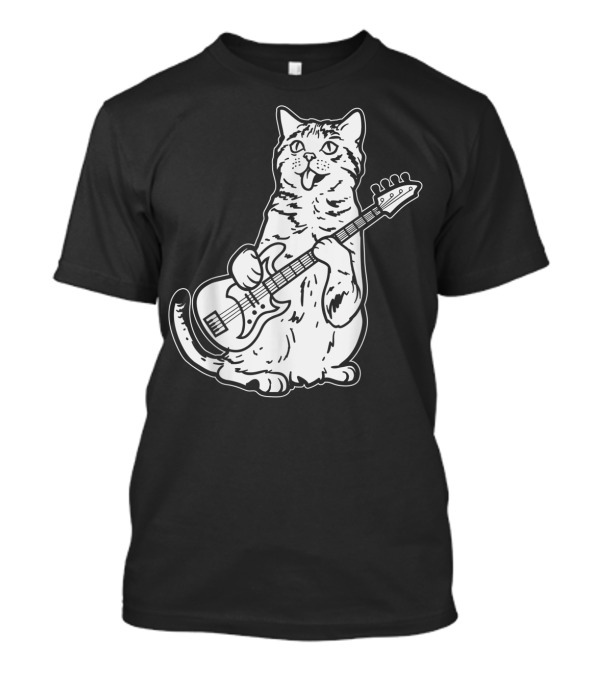 Cat Playing Bass Guitar Musician Animal Pet Rock T-Shirt