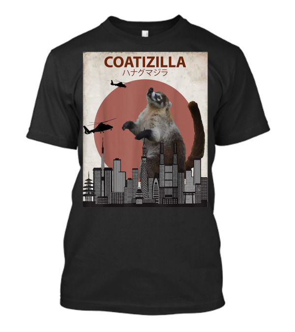 Coatizilla Funny Coati With City Skyline And Helicopters T-Shirt