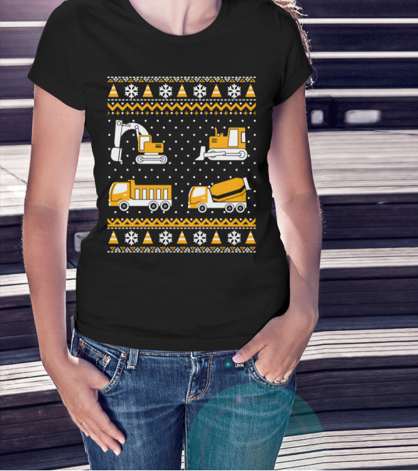Excavator Bulldozer Dump Trucks Cement Mixer Construction T-Shirt