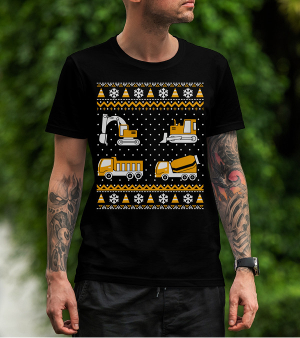 Excavator Bulldozer Dump Trucks Cement Mixer Construction T-Shirt
