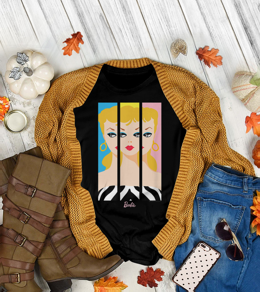 Barbie 60th Anniversary Triple Portrait with Retro Colors and Zebra Stripes T-Shirt