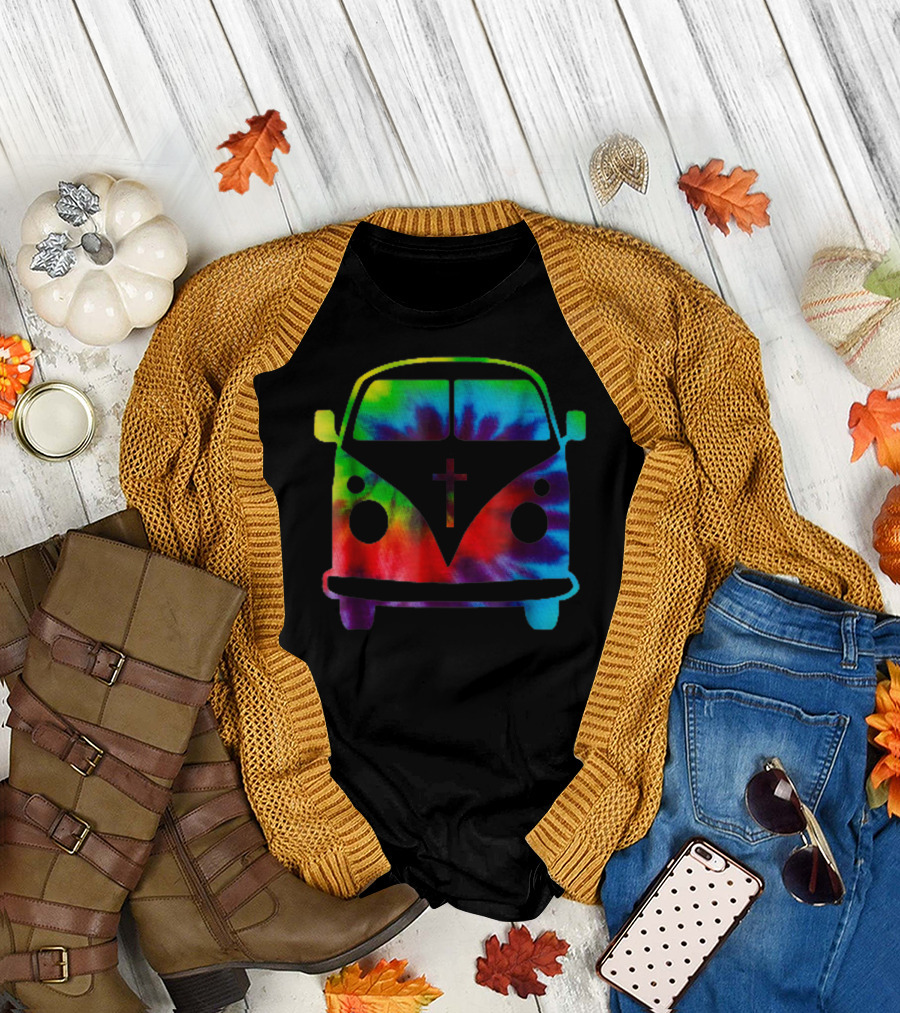 Christian Vdub Classic Tie-Dye T1 Bus with Cross T-Shirt