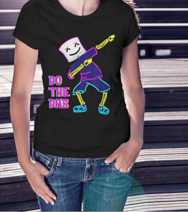Goofy Marshmallow Face Dab Neon Skeleton DJ T-Shirt