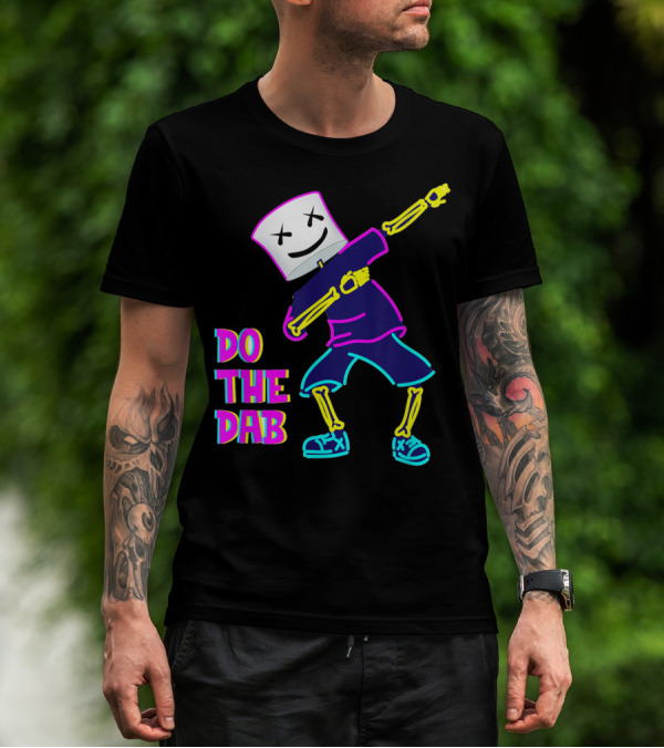 Goofy Marshmallow Face Dab Neon Skeleton DJ T-Shirt