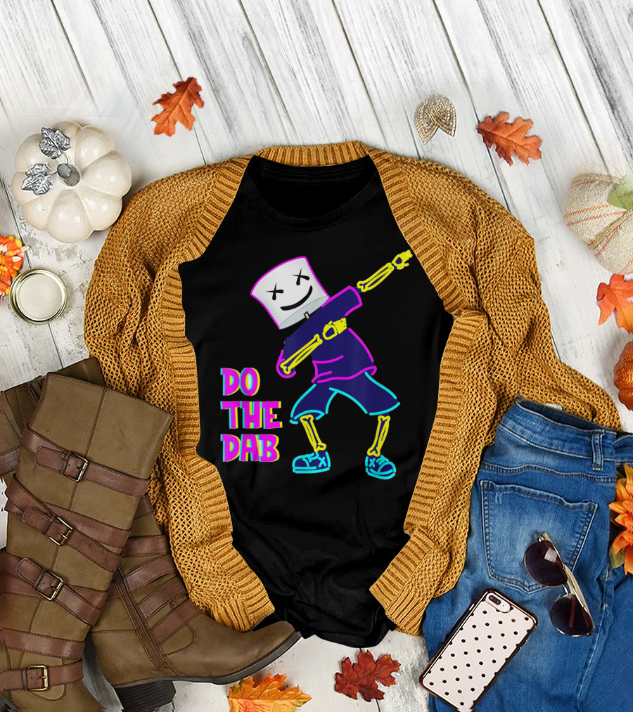 Goofy Marshmallow Face Dab Neon Skeleton DJ T-Shirt