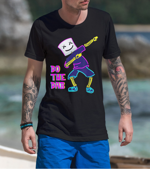 Goofy Marshmallow Face Dab Neon Skeleton DJ T-Shirt